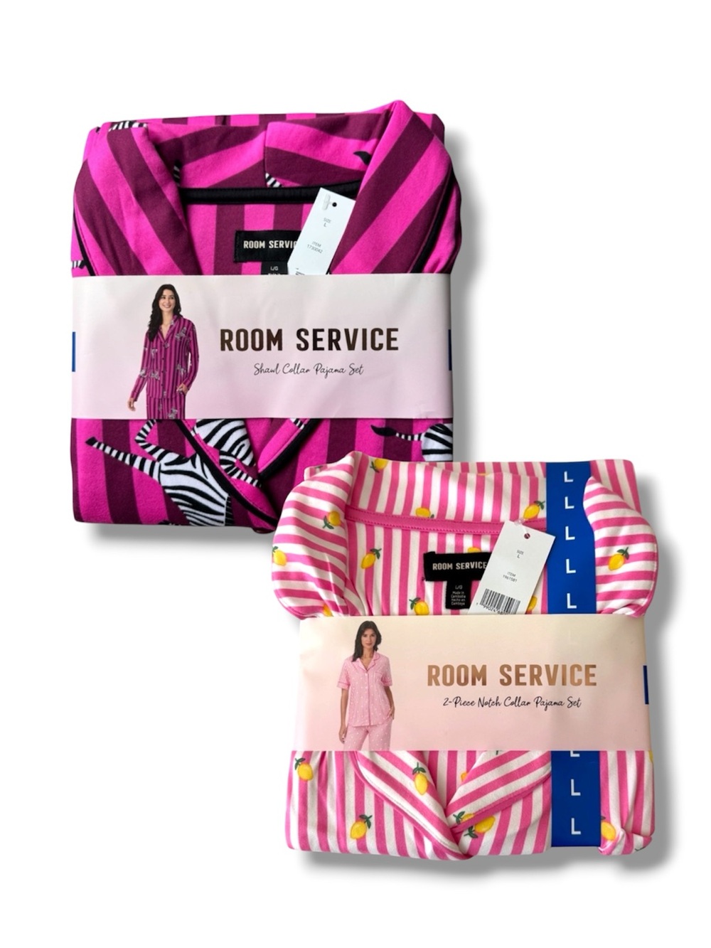 Room Service Pink Striped & Zebra Print Pajama Sets. 2 Pair Included
